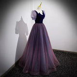 Simple Grape Tulle Prom Dresses Sexy Evening Dress HZ1023