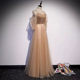 A line Tulle Long Sleeves Prom Dresses HZ1023