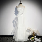 Mermaid White Tulle Prom Dresses Sexy Evening Dress HZ1023