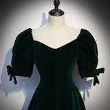 A line Dark Green Velvet Prom Dresses HZ1023