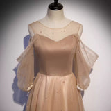 A line Tulle Long Sleeves Prom Dresses HZ1023