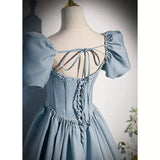 Simple A line Light Sky Blue Satin Long Prom Dresses HZ1023