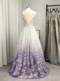 A-Line/Princess V-neck Tulle Applique Sleeveless Floor-Length Prom Dresses HZ1023