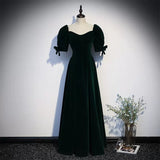 A line Dark Green Velvet Prom Dresses HZ1023