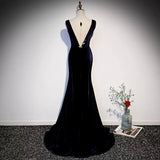Mermaid V neckline Sleeveless Navy Blue Prom Dresses HZ1023