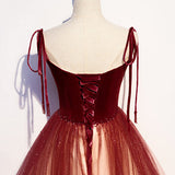 A line Red Sequin Tulle Prom Dresses Sexy Evening Dress HZ1023