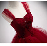 Ball Gown Burgundy Tulle Long Prom Dresses HZ1023