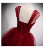 Ball Gown Burgundy Tulle Long Prom Dresses HZ1023
