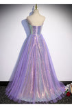A line Sweetheart Long Tulle Lilac Prom Dresses HZ1023