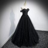 A line Off the Shoulder Black Long Prom Dresses HZ1023