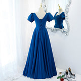 A line Royal Blue Satin Prom Dresses HZ1023