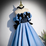 Ball Gown Blue Strapless Satin Blue Prom Dresses HZ1023