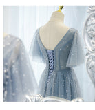 A line Light Sky Blue Tulle Prom Dresses HZ1023