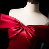 A line Burgundy Satin Prom Dresses HZ1023