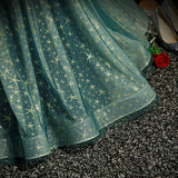 A line Off the Shoulder Green Tulle Prom Dresses HZ1023