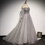 A line Off the Shoulder Long Sleeves Prom Dresses HZ1023