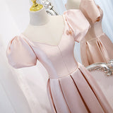 A line Satin Pink Long Prom Dresses HZ1023