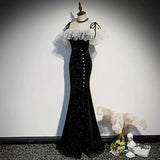 Off the Shoulder Mermaid Black Prom Dresses Sexy Evening Dress HZ1023