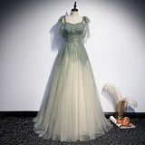 A Line Straps Tulle Prom Dresses Long Prom Dress HZ1023