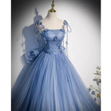 Ball Gown Blue Tulle Long Prom Dresses Sweet 16 Dress HZ1023