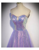 A line Sweetheart Long Tulle Lilac Prom Dresses HZ1023