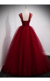 Ball Gown Burgundy Tulle Long Prom Dresses HZ1023