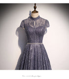 Princess High Neckline Short Sleeves Long Prom Dresses HZ1023