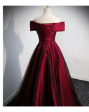 Off The Shoulder Red Short Sleeves Long Prom Dresses HZ1023