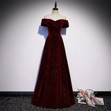A line Off The Shoulder Burgundy Prom Dresses Sexy Evening Dress HZ1023