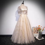 A line Short Puffy Sleeves Tulle Prom Dresses HZ1023