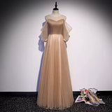 A line Tulle Long Sleeves Prom Dresses HZ1023