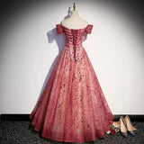 A line Off the Shoulder Red Tulle Prom Dresses HZ1023