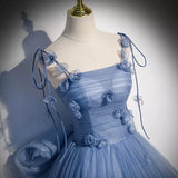 Ball Gown Blue Tulle Long Prom Dresses Sweet 16 Dress HZ1023
