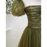 Simple A line Green Long Prom Dresses HZ1023