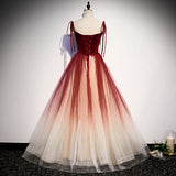 A line Red Sequin Tulle Prom Dresses Sexy Evening Dress HZ1023