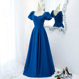 A line Royal Blue Satin Prom Dresses HZ1023