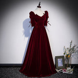 A line Burgundy Velvet Prom Dresses HZ1023