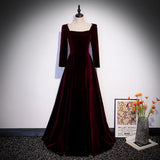 A line Burgundy Long Prom Dresses HZ1023