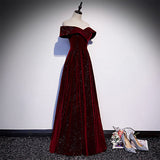 A line Off The Shoulder Burgundy Prom Dresses Sexy Evening Dress HZ1023