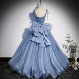 Ball Gown Blue Tulle Long Prom Dresses Sweet 16 Dress HZ1023