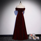 A line Off The Shoulder Burgundy Prom Dresses Sexy Evening Dress HZ1023