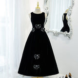 A line Black Knee Length Prom Dresses HZ1023