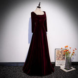 A line Burgundy Long Prom Dresses HZ1023