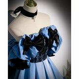 Ball Gown Blue Strapless Satin Blue Prom Dresses HZ1023