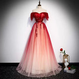 A line Off The Shoulder Tulle Red Prom Dresses Sexy Evening Dress HZ1023