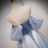 Cute A Line Off the Shoulder Dusty Blue Prom Dresses Sexy Evening Dress HZ1023