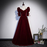 A line Burgundy Velvet Prom Dresses HZ1023