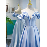 A line Light Sky Blue Prom Dresses HZ1023