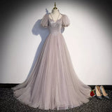 Simple A line Tulle Long Prom Dresses HZ1023