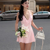 Pink A Line V Neck Ruffles Chiffon Short Homecoming Dress Outfits HZ1023